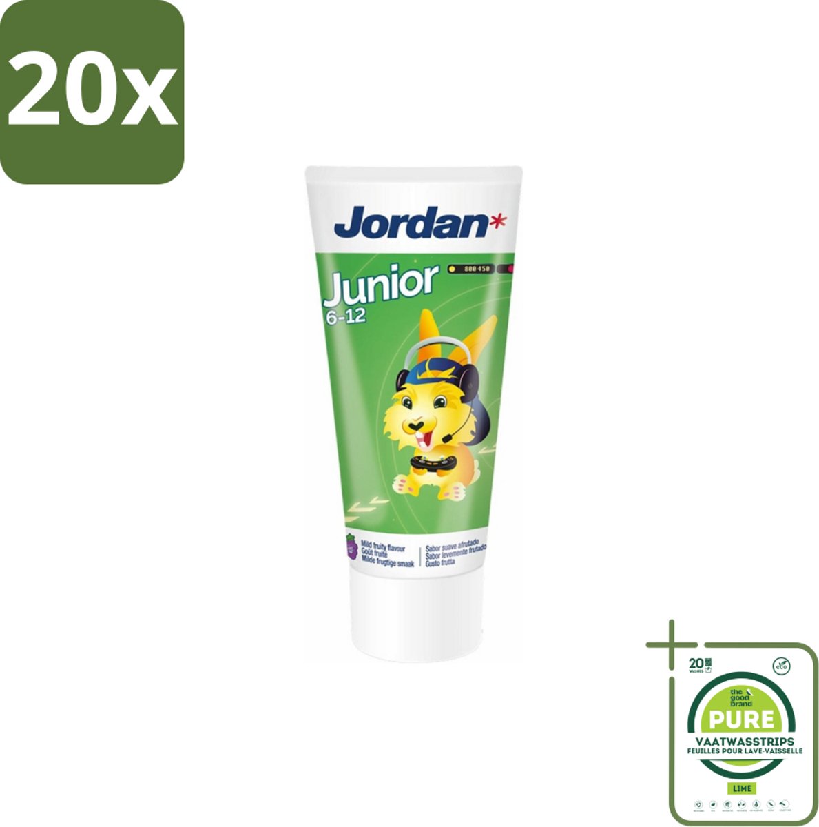 20 x Jordan - Junior - Tandpasta - 6-12 jaar - 50 ml - Grootverpakking - Tandpasta Voor Kinderen - Tandpasta 6-12 Jaar - Fluoride 1450 Ppm - Wisselgebit Bescherming - Gaatjesvoorkomend