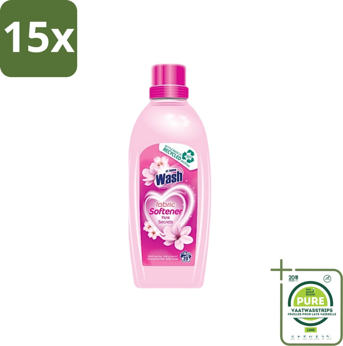 15 x At Home - Wash - Wasverzachter - Pink Secrets - 20 Wasbeurten - Grootverpakking - Wasverzachter - Wasverzachter Pink Secrets - Wasverzachter Voor Kleding - Wasverzachter Voor Alle Stoffen - Wasverzachter Voor Katoen