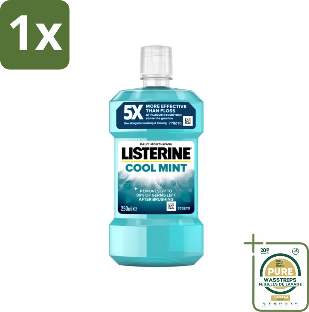 1 x Listerine - Mondwater - Cool Mint - 250 ml- Mondspoeling - Mondwater - Frisse Adem - Tandplak - Gezond Tandvlees