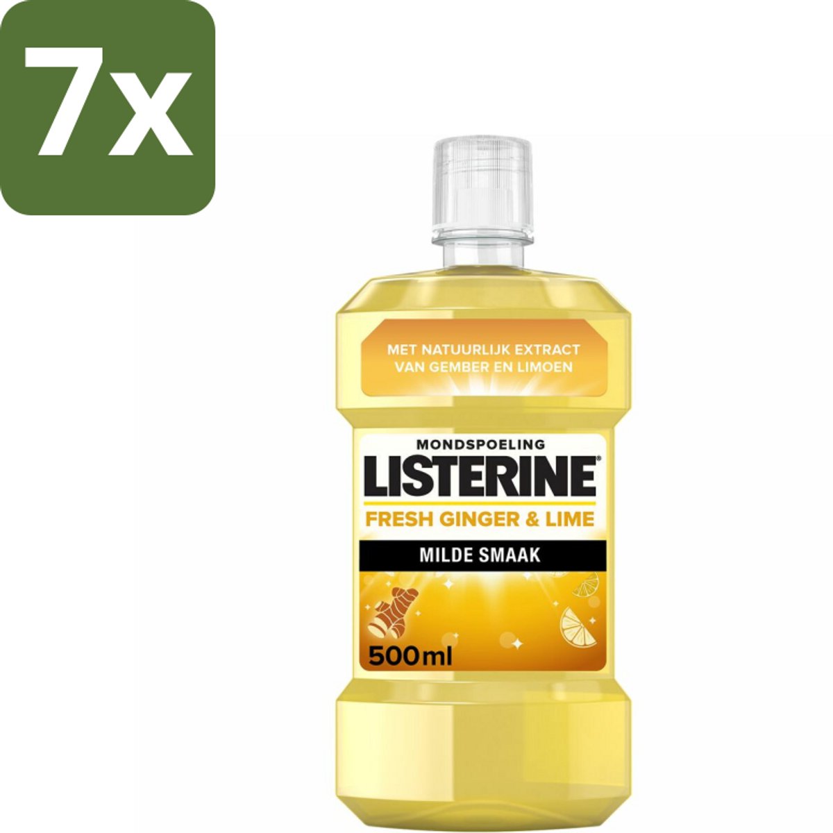 7 x Listerine - Mondwater - Fresh Ginger & Lime - 500 ml - Mondspoeling - Gember En Limoen - Tandplak - Bacteriën - Fluoride