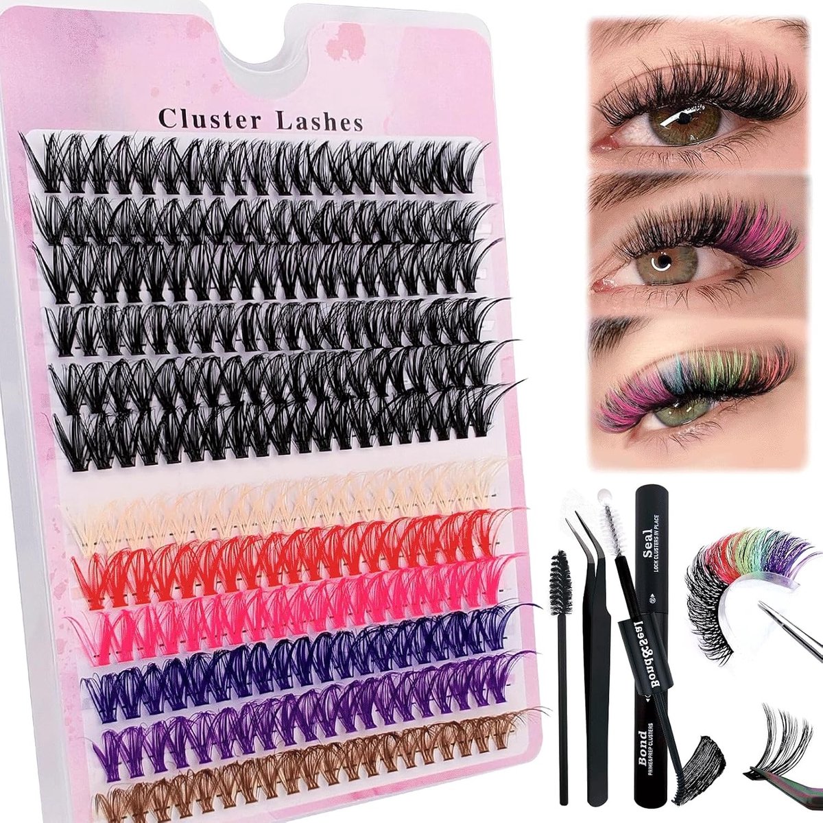 240 Stuks DIY Wimperextensions, 0.07D Individuele Valse Wimpers, Cluster Mix in 6 Kleuren, Inclusief Wimperlijm en Pincet, Geschikt voor Beginners, Herbruikbare Wimperclusters