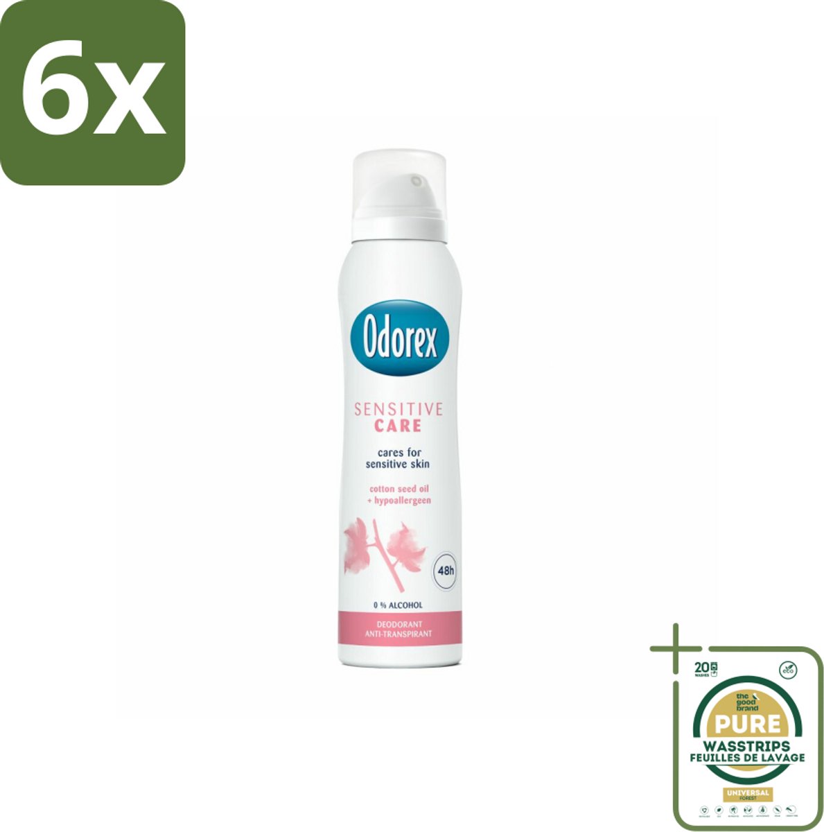 Odorex Deodorant Spray Sensitive Care 150 ml - Voordeelverpakking - 6 stuks - Verzorgende deodorant - Alcoholvrij