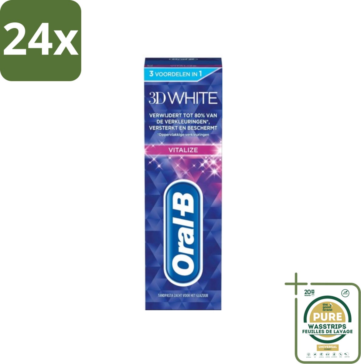 Oral-B - 3D White Vitalize - Tandpasta - Whitening - 75 ml - Voordeelverpakking - 24 stuks - Glazuur beschermen - Tanden reinigen