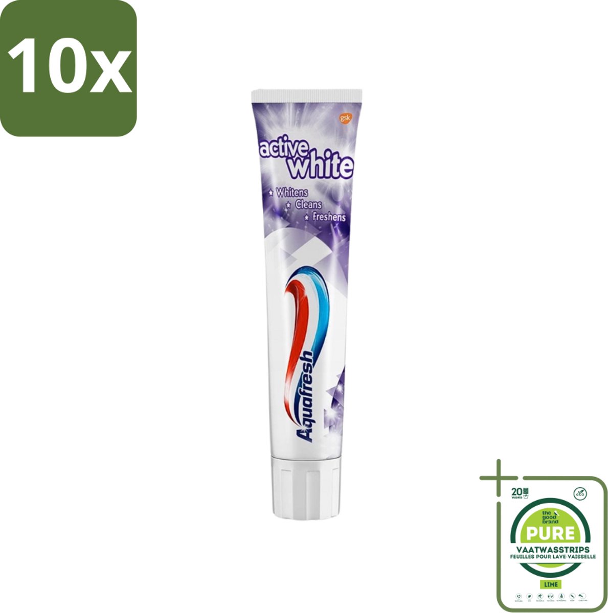 10 x Aquafresh - Tandpasta - Whitening - Stralend Witte Tanden - 100 ml - Grootverpakking - Tandpasta - Witte Tanden - Stralende Tanden - Tanden Reinigen - Frisse Adem