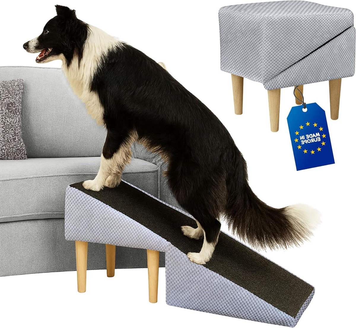 Huisdier Trappetje - Hondenladder Opstapje - Huisdier Comfort - Inklapbaar Meubeldesign - 36 cm Hoog - Lichtgrijs