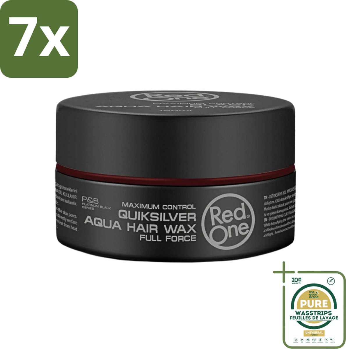 7 x Red One - Haarwax - Quicksilver - Aqua Hair Wax - Voor Sterke Hold & Glans - 150 ml - Grootverpakking - Haarwax - Hold - Glans - Waterbasis - Restyling