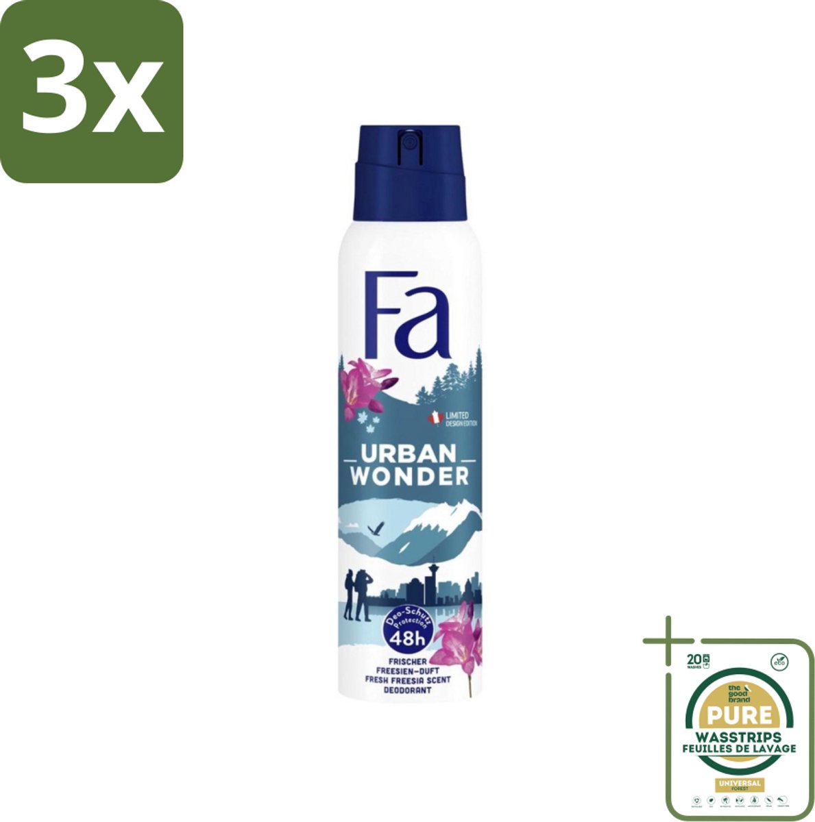 3 x Fa - Deodorant Spray - Urban Wonder - Aardbei - 48 uur Bescherming - 150 ml - Grootverpakking - Deodorant Spray - Aardbei Geur - 48 Uur Bescherming - Huidvriendelijk - Geurveroorzakende Bacteriën