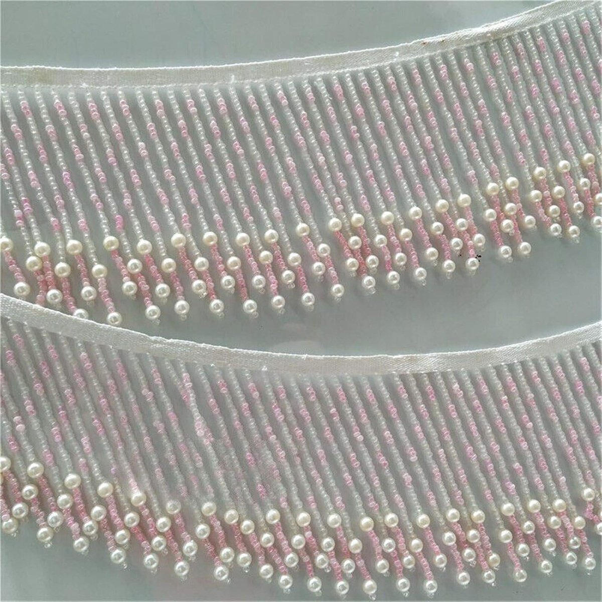 Prachtige Roze Beaded Crystal Fringe Tassel Trim voor Danskostuums en Jurken - 1 Yard Decoratie