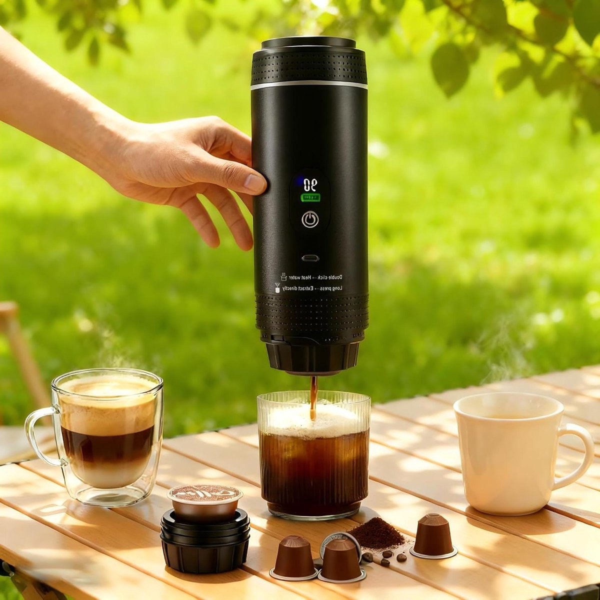 Draagbare Espressomachine - Mini Koffiezetter - Koffie Maken Onderweg - Geïntegreerd Verwarmingssysteem - 25 cm Hoog - Zwart