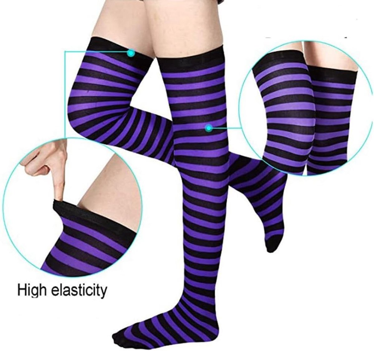 Kleurige Gestreepte Overknee Kousen voor Vrouwen, Ideaal voor Feestdagen en Casual Outfits, Perfect voor Kerst en Halloween