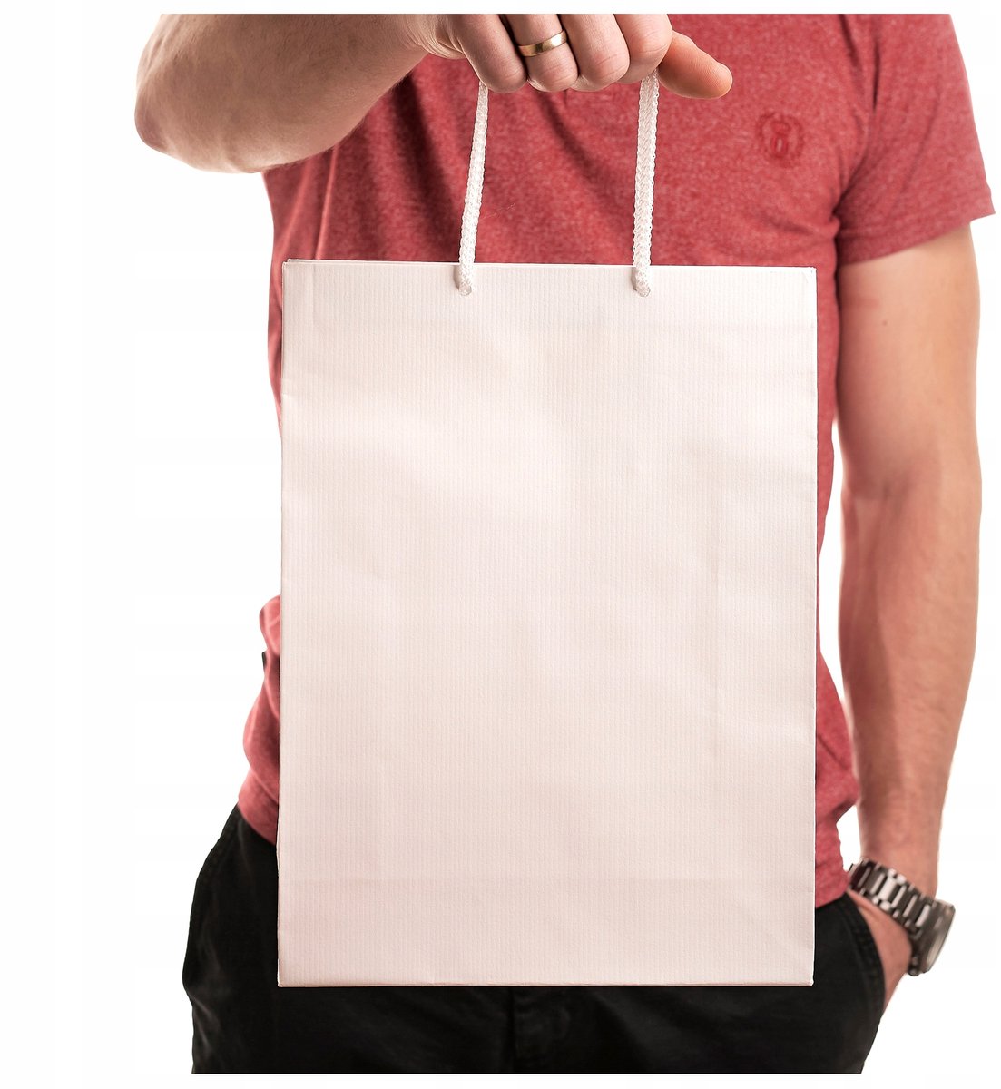 Witte Prestige papieren draagtassen 24x9x32cm - Set van 25 stuks