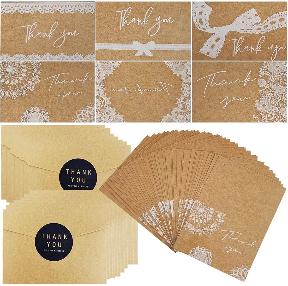 Elzusha - Set van 42 Kraft Papieren Cadeaukaarten met Enveloppen