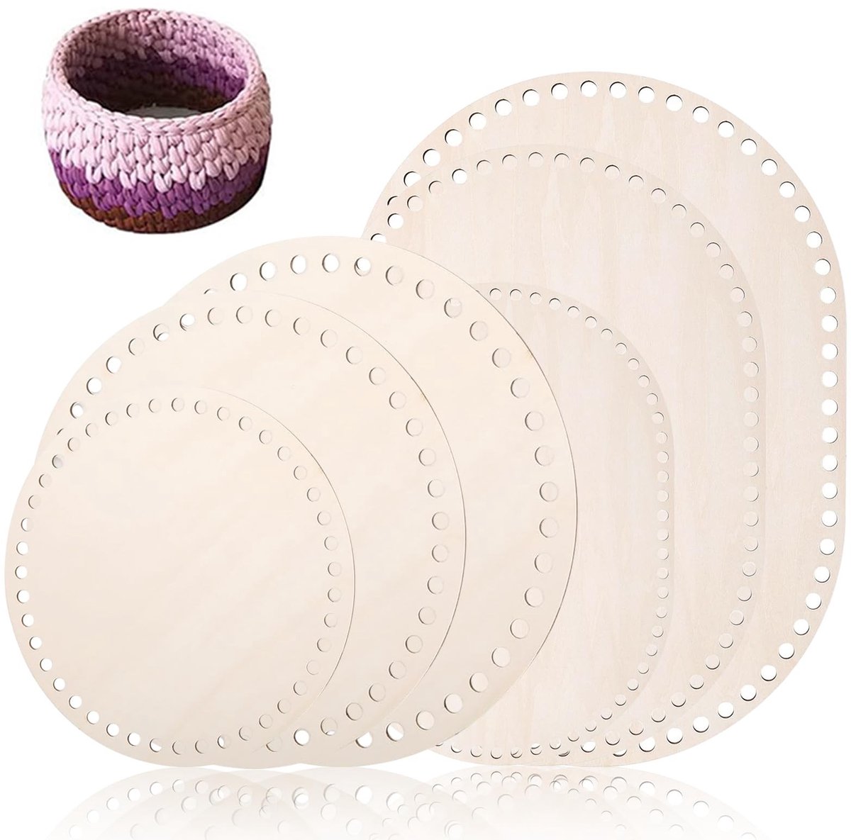 Elzusha - Set van 6 Houten Mandbodems voor Haken en Knutselen