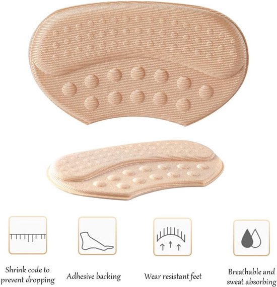 Set van 4 Hielkussens, Dikke Zolen, Antiwrijving en Drukverlichting voor Grote Schoenen, Zelfklevend, Zwart en Beige, Comfort en Ondersteuning — afbeelding 5