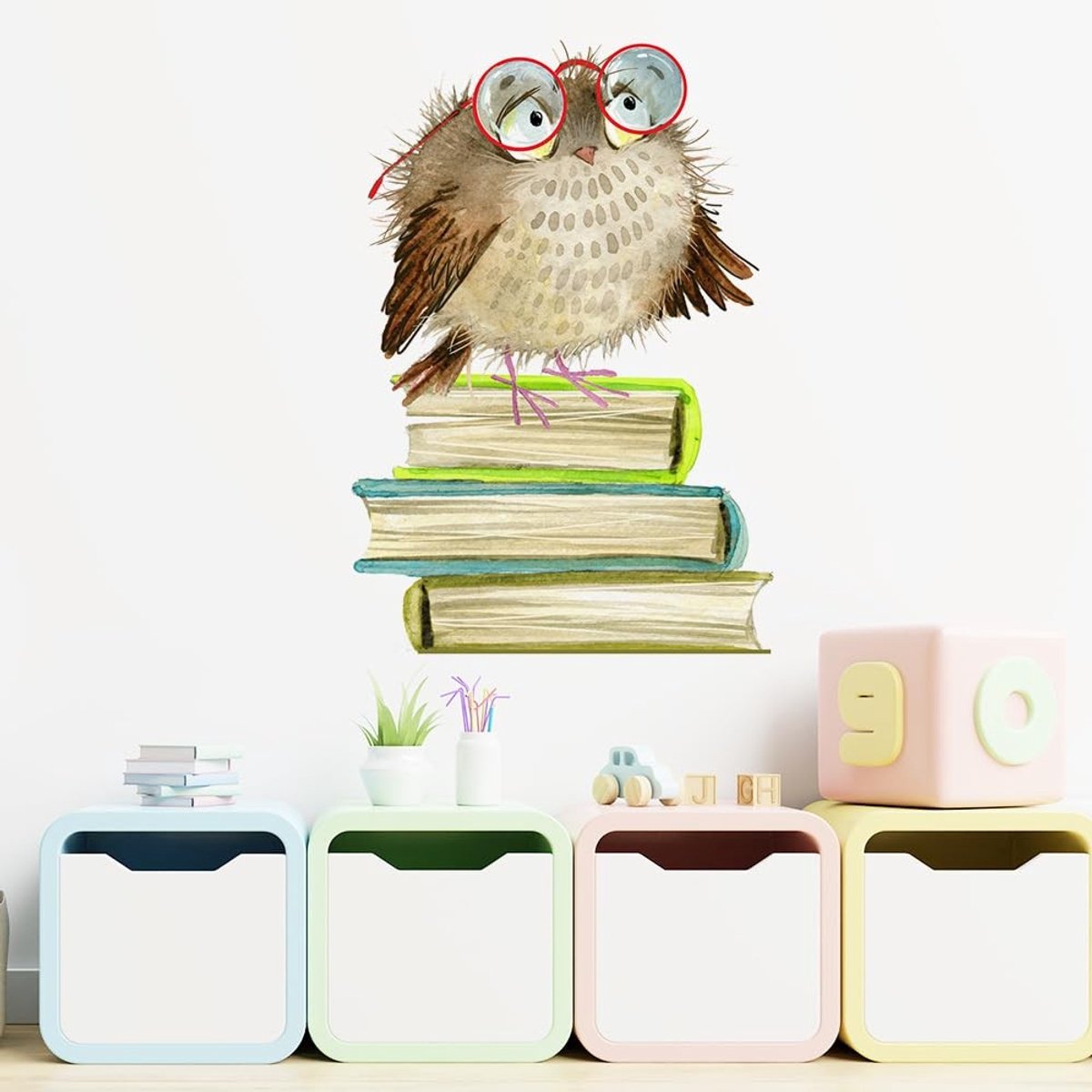 Elzusha - Wanddecoratie Met Uil op Boeken, Kinderen en Baby Kamer