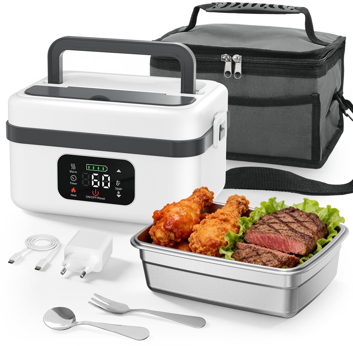 Elzusha - Geïsoleerde Lunchbox met Tijdklok en 6 Temperatuurinstellingen