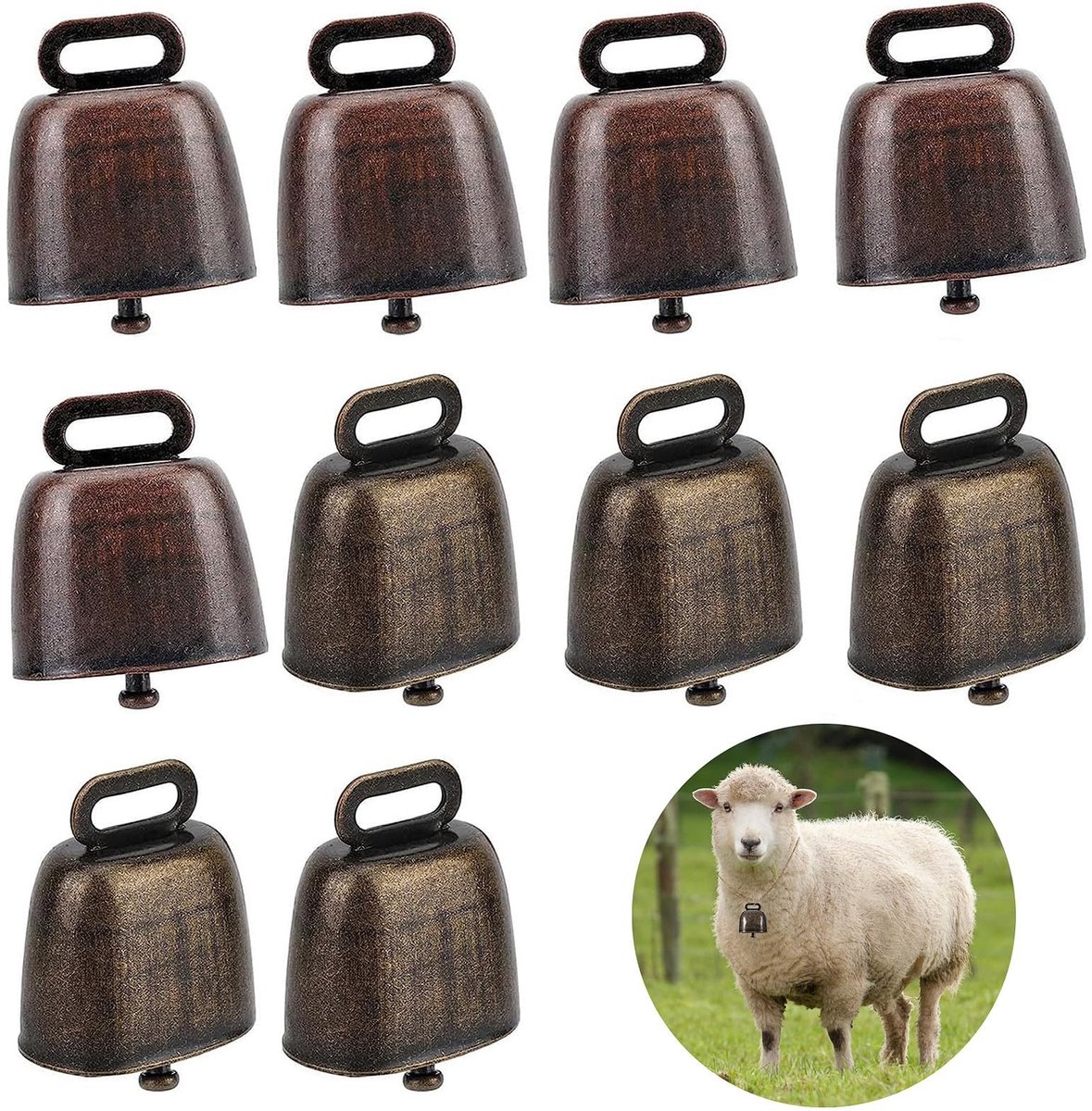 Elzusha - Set van 10 Vintage Koe Bells in Rood en Groen