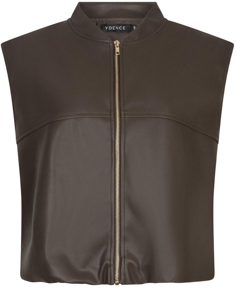 Ydence bruine dames vest   Ronde hals   Regular fit   Imitatieleer patroon   Ritssluiting   Mouwloos Bruin XL