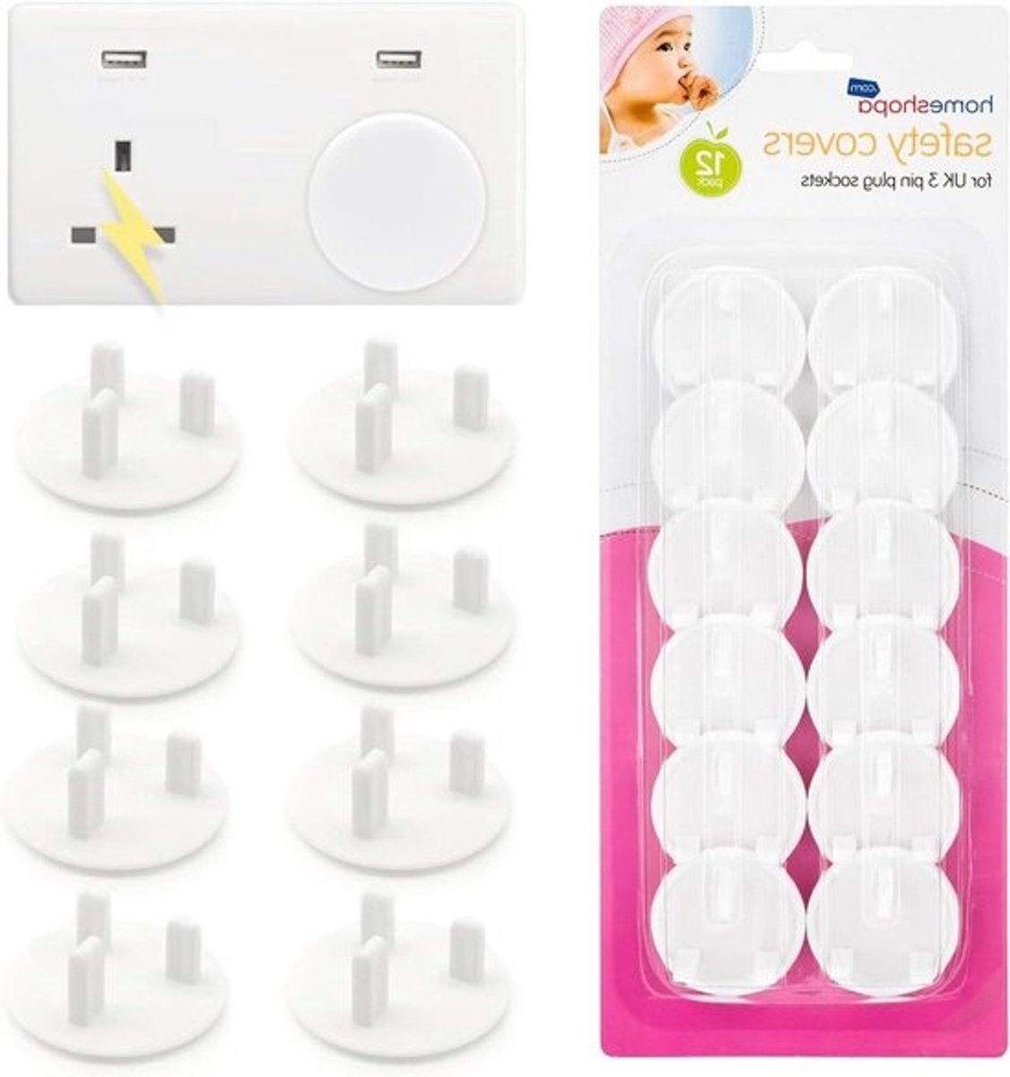 HOMESHOPA Socket Covers 12 Pack - Wit - Kinderveiligheid Stopcontact Beschermers - Baby Proofing - Veiligheid thuis - School stopcontact beveiliging
