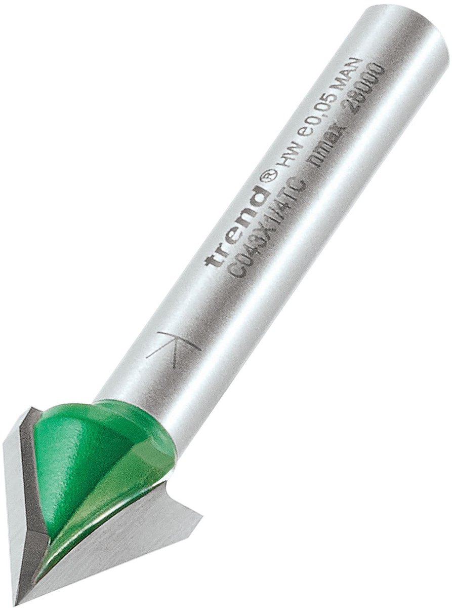 Trend CraftPro Afschuinfrees frees, 1/4 inch schacht, 12,7 mm snijdiameter en 60 graden V-groef, wolfraamcarbide - ShopVlot