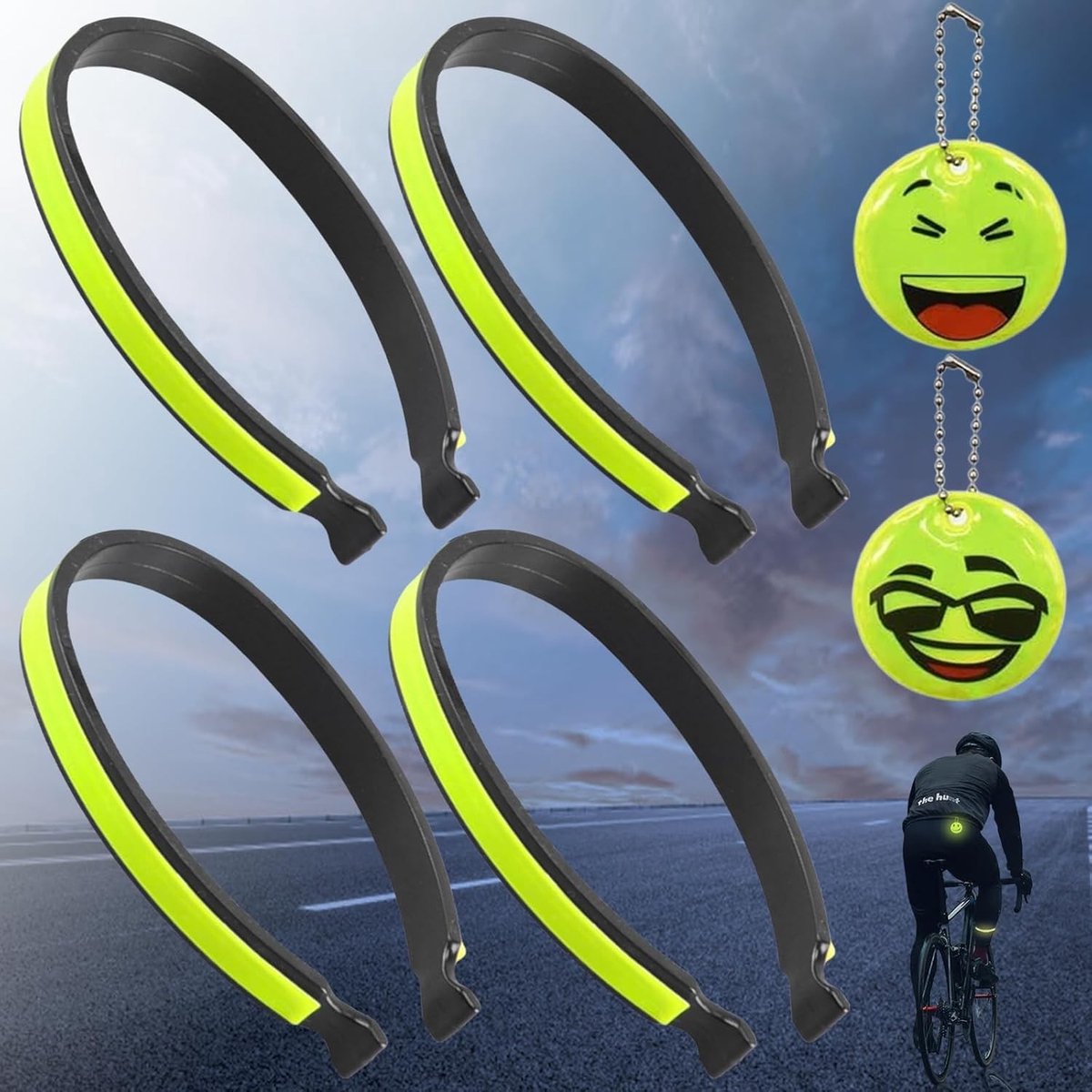 Reflecterende Broekclips voor Fietsers - 2 Paar PVC Gecoate Veiligheidsclips voor Nachtgebruik, Heldere Groene Reflectoren voor Extra Zichtbaarheid