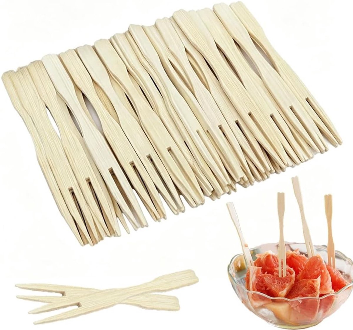 Houten Frietvorken van 88 mm - 100 Stuks - Ideaal voor Snacks, Party's en Picknicks