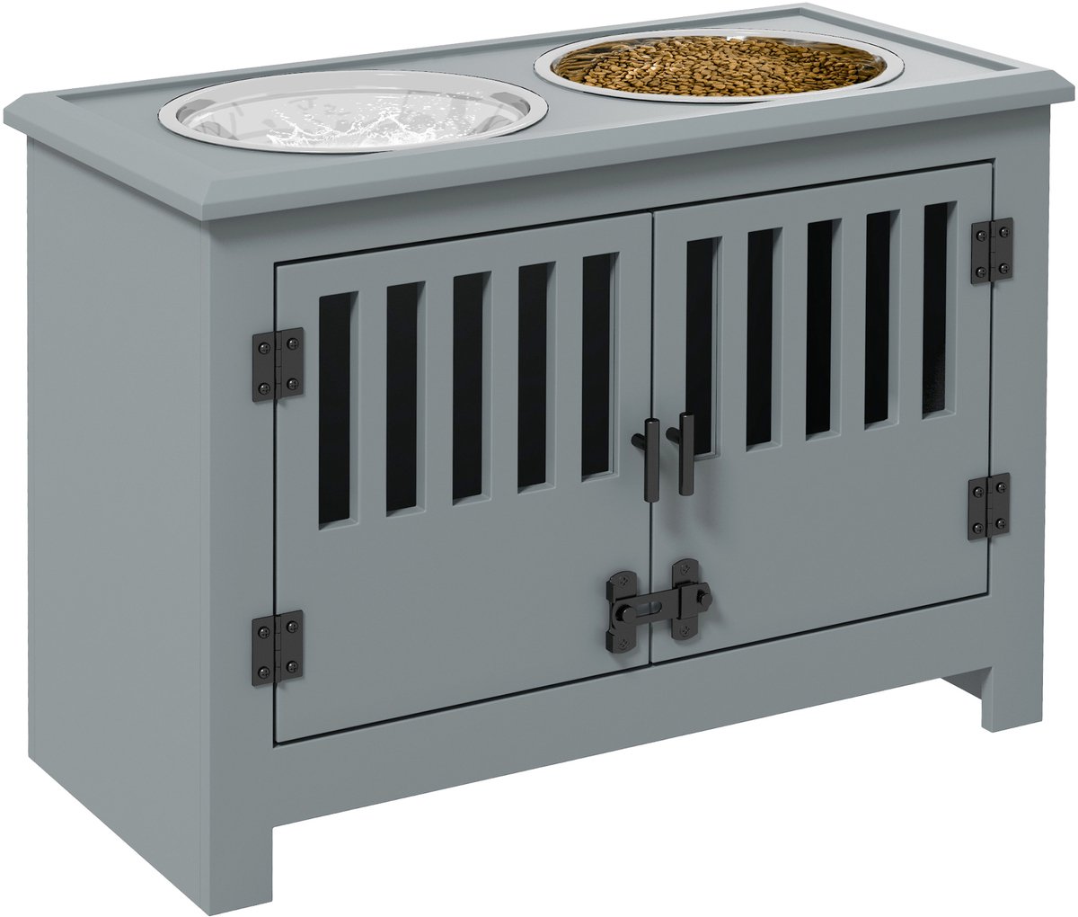 TEKROA® Voerbakken - Verhoogde voerbakken voor honden - voerstation met opbergruimte, voer- en waterbakken - voor grote honden - 27H x 55L x 25W cm - Grijs