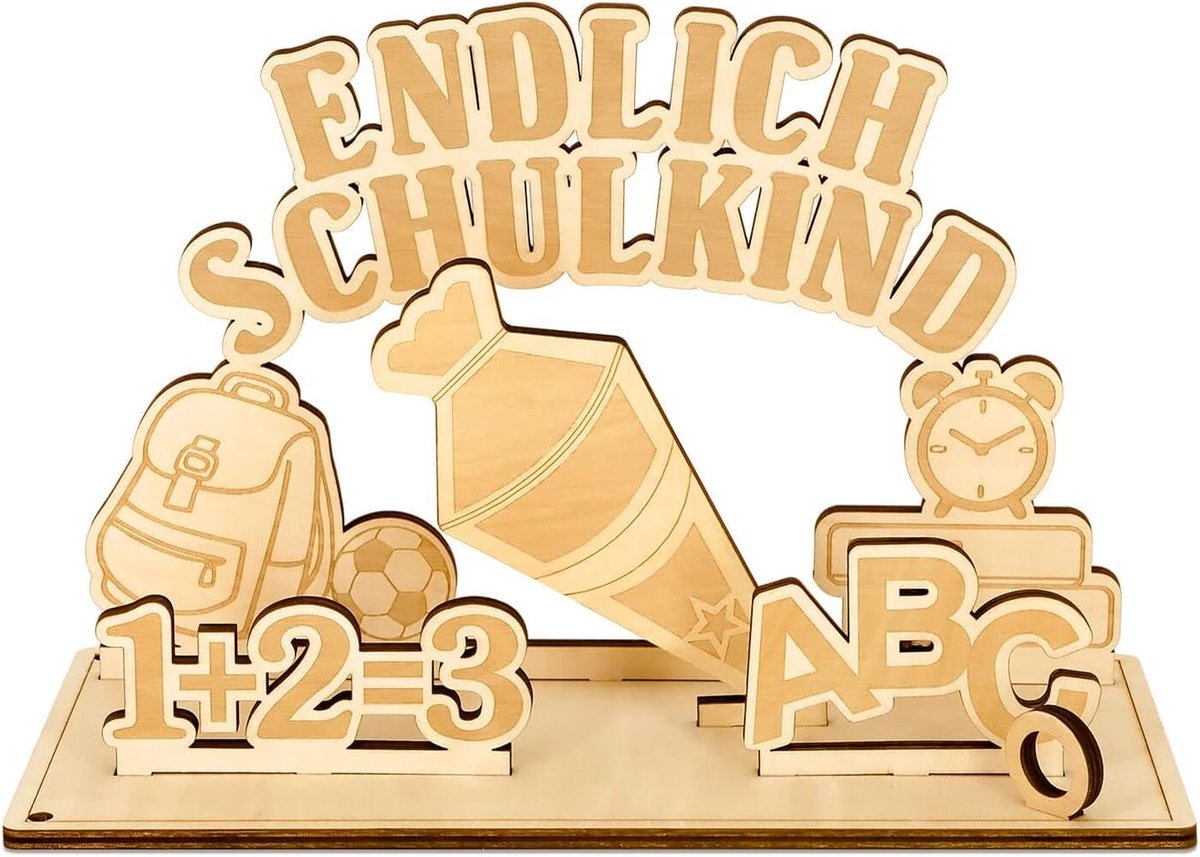 QTTVBTNA – Geldcadeau Schoolstart van Hout – DIY Cadeau voor Eerste Schooldag – Houten Geldgeschenk met Zakkentjes voor Jongens en Meisjes – Schoolbegin