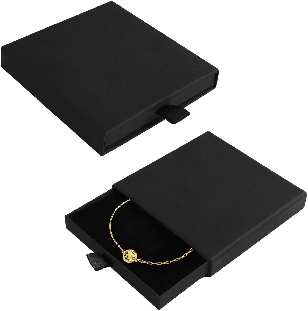 Kleine zwarte geschenkdoos voor sieraden, 9 x 9 x 1.8 cm, ideaal voor armbanden en oorbellen, perfect voor cadeauverpakking en sieradenpresentatie