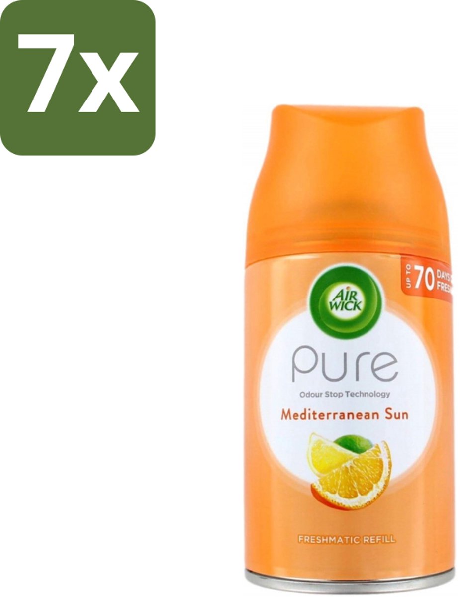 7 x Air Wick - Luchtverfrisser Navulling - Mediterrane Zon - Automatische Spray - 250 ml - Luchtverfrisser - Geur - Automatische Spray - Navulling - Zon