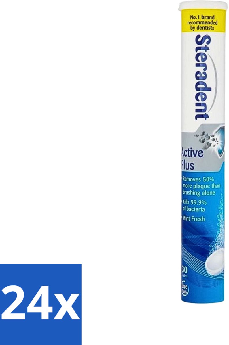 Steradent - Reinigingstabletten - Active Plus - Tegen Tandsteen & Bacteriën - 30 Tabletten - Voordeelverpakking - 24 stuks