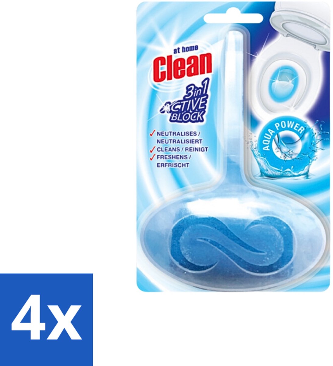 4 x At Home - Clean - Toiletblok - 3in1 Active - Aqua Power - Neutraliseert & Reinigt - 1 Blok - Toiletblok - Reinigen - Neutraliseren - Frisheid - Geuren Neutraliseren
