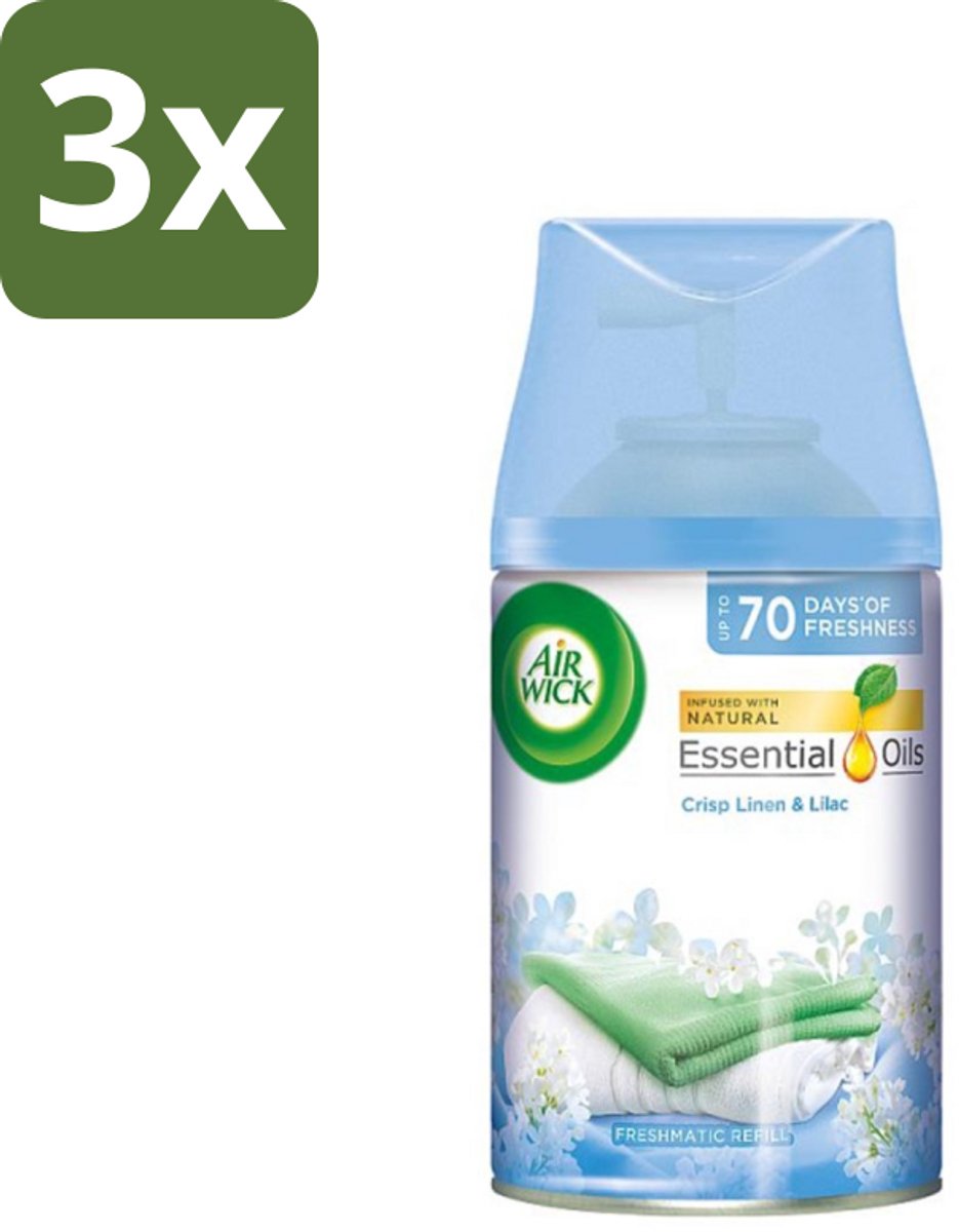 3 x Air Wick - Luchtverfrisser Navulling - Fris Linnen & Lila - Automatische Spray - 250 ml - Luchtverfrisser - Frisheid - Geur - Geurverspreiding - Automatische Geur