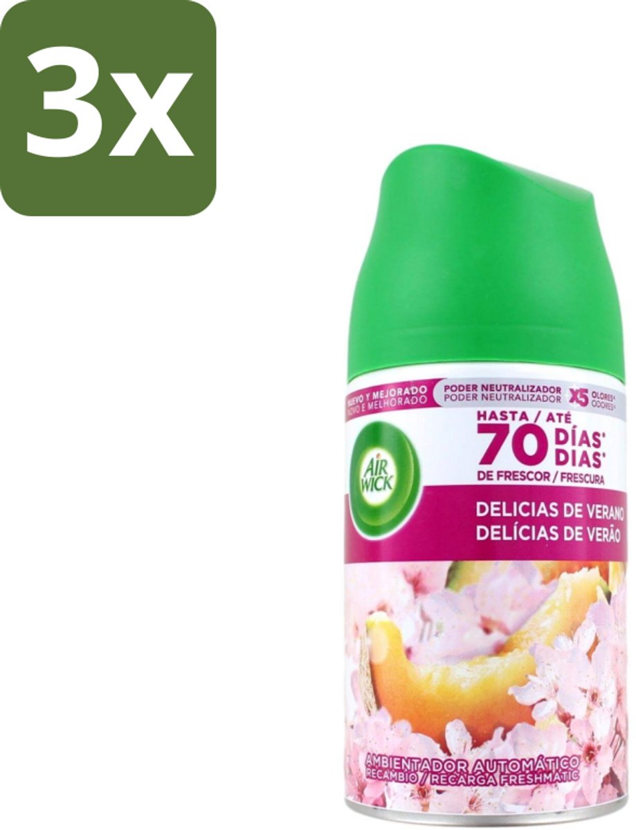 3 x Air Wick - Luchtverfrisser Navulling - Zalige Zomer - Automatische Spray - 250 ml - Zalige Zomer - Geurverspreider - Automatische Geur - Geurverwijdering - Geurintensiteit