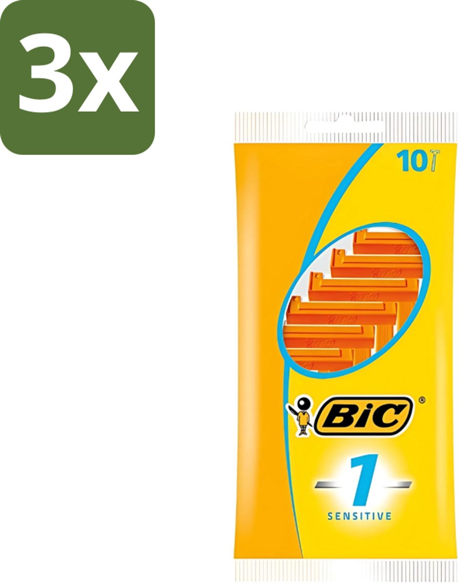 3 x Bic - Scheermesjes - Sensitive - Enkel Mesje - Wegwerpmesjes - 10 Scheermesjes - Scheermesje - Wegwerpscheermesje - Gevoelige Huid - Enkel Mesje - Roestvrij Staal