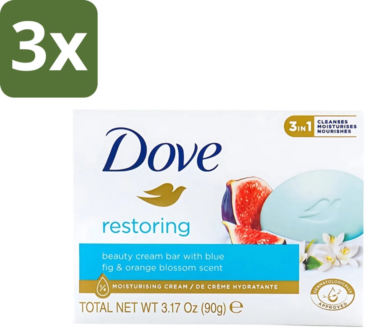 3 x Dove - Zeep - Restoring - Blauwe vijg & Sinaasappelbloesem - Hydraterend en verfrissend - 90 g - Dove Zeep - Hydraterende Zeep - Verfrissende Zeep - Zeep Voor Huid - Zeep Voor Gezicht