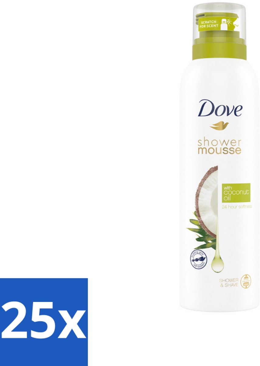 25 x Dove Shower Foam Coconut Oil 200 ml - Douche Mousse - Kokosolie Douche - Huid Verzorging - Scheerervaring - Wellness Douche