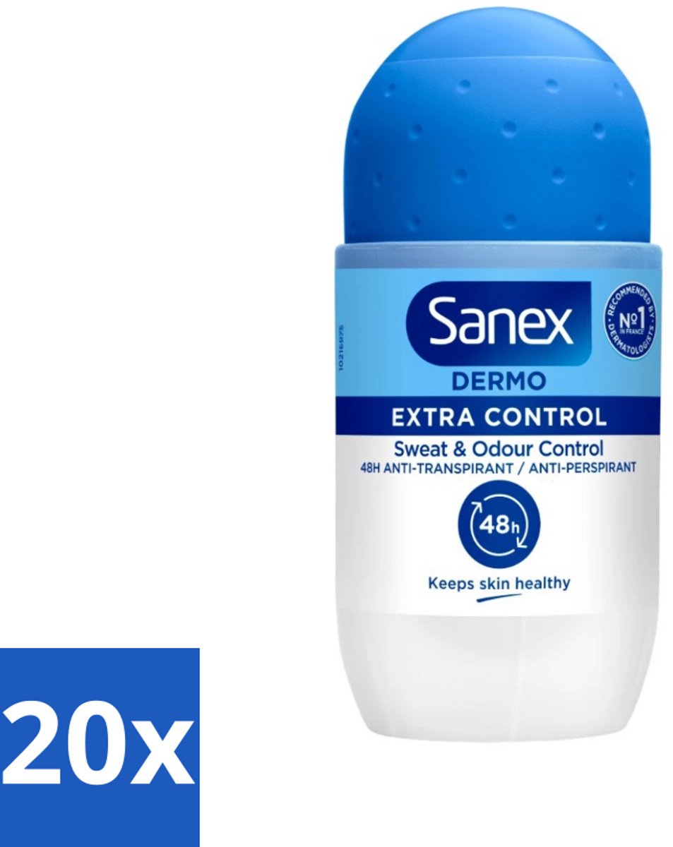 20 x Sanex - Deodorant - Roller - Dermo Extra Control - Extra Bescherming tegen Geur - 50 ml - Sanex Dermo Extra Control - Anti-transpirant Roller - Langdurige Bescherming - Bescherming Tegen Geur - Aluminiumchloride