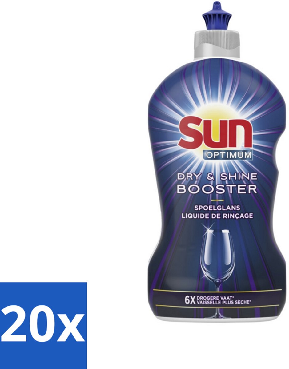 20 x Sun - Shine & Dry Booster - Spoelglans - 450 ml - Spoelglans - Vaatwasmachine - Snellere Droging - Streeploze Afwerking - Glanzend Resultaat