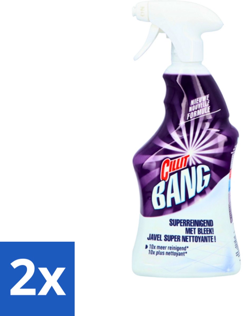 2 x Cillit Bang - Power Cleaner - Bleek & Hygiëne - Schoonmaakspray - Voor Vlekken en Aanslag - 750 ml - Schoonmaakspray - Vlekkenverwijderaar - Aanslag - Schoonmaak - Hygiëne