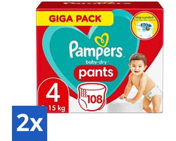 2 x Pampers - Baby-Dry Pants - Luierbroekjes - Maat 4 (9-15 kg) - Comfort Fit - 108 Luiers - Pampers Luierbroekjes - Baby Luier - Luier Maat 4 - Luierbroekjes 9-15 Kg - Luierbroekjes Comfort Fit