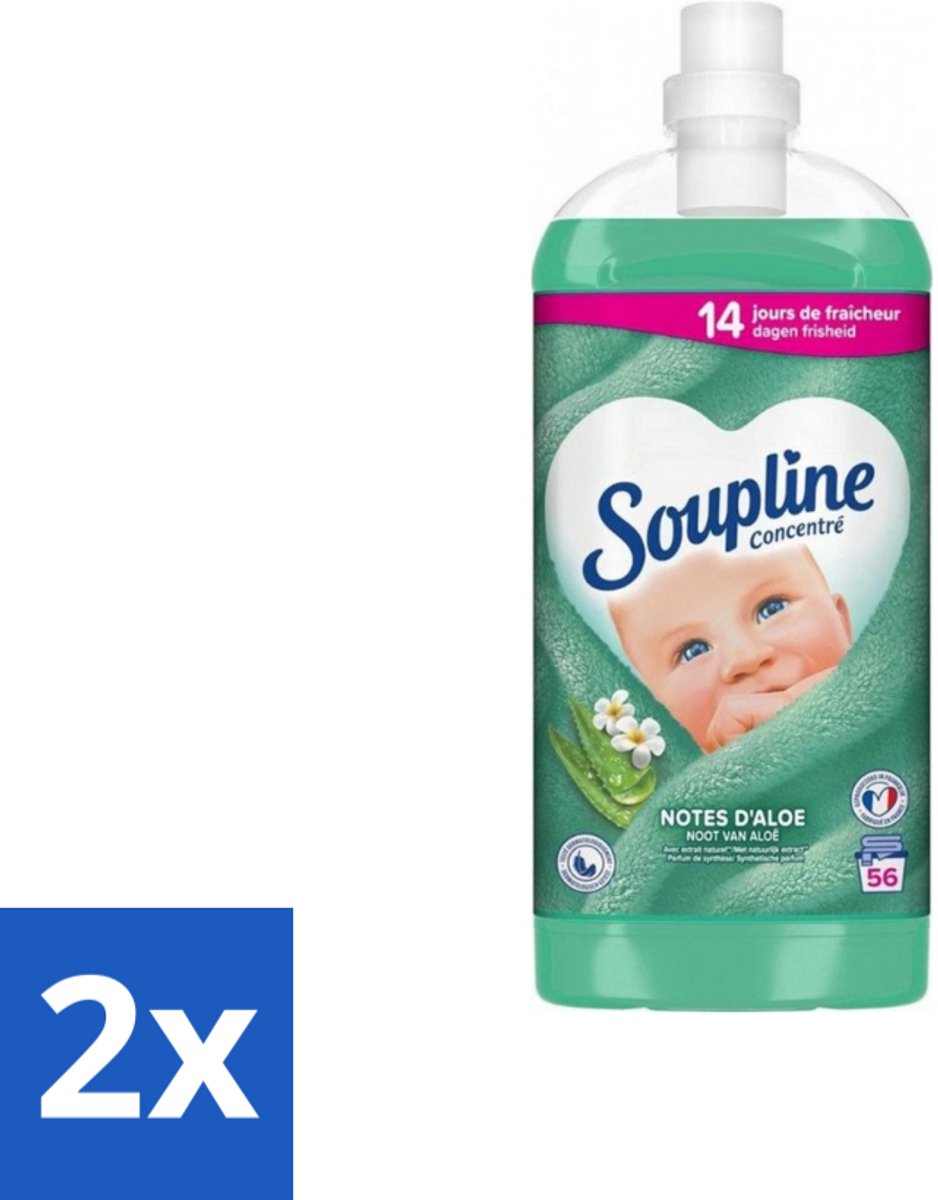 2 x Soupline - Wasverzachter - Aloë Vera - 56 Wasbeurten - 1.3L - Wasverzachter - Aloë Vera - Frisheid - Zachtheid - Wasgoed