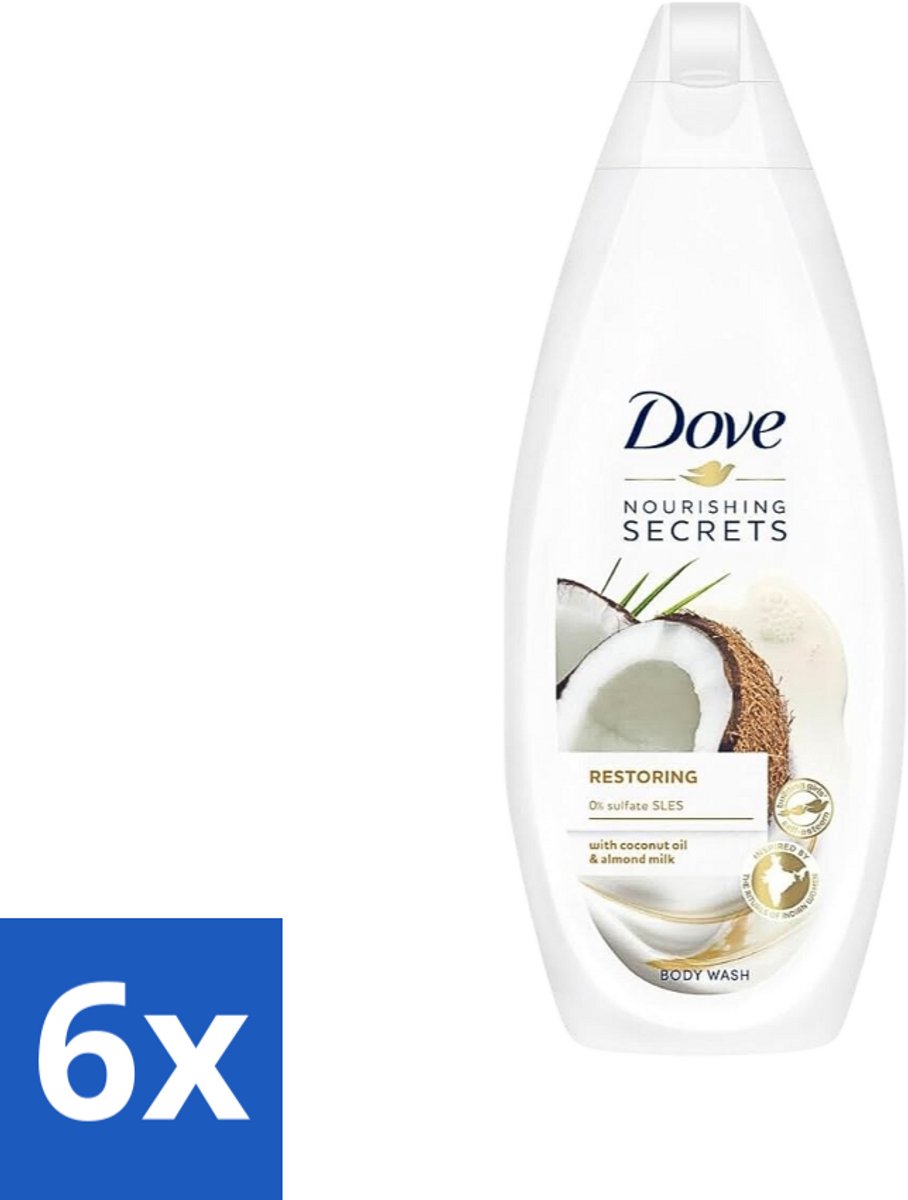 6 x Dove Nourishing Secrets - Douchegel - Kokosolie & Amandel melk - Sulfaatvrij - 250 ml - Douchegel - Kokosolie - Amandelmelk - Hydratatie - Sulfaatvrij