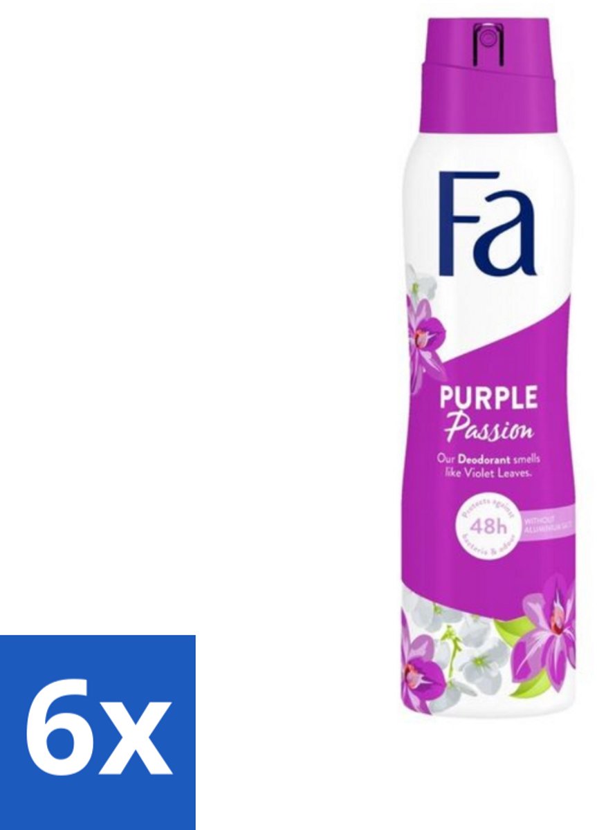 6 x Fa Deodorant Spray Violet Leaves Passion 150 ml - Deodorant - Anti-transpirant - Langdurige Bescherming - Violette Geur - Fa Purple Passion