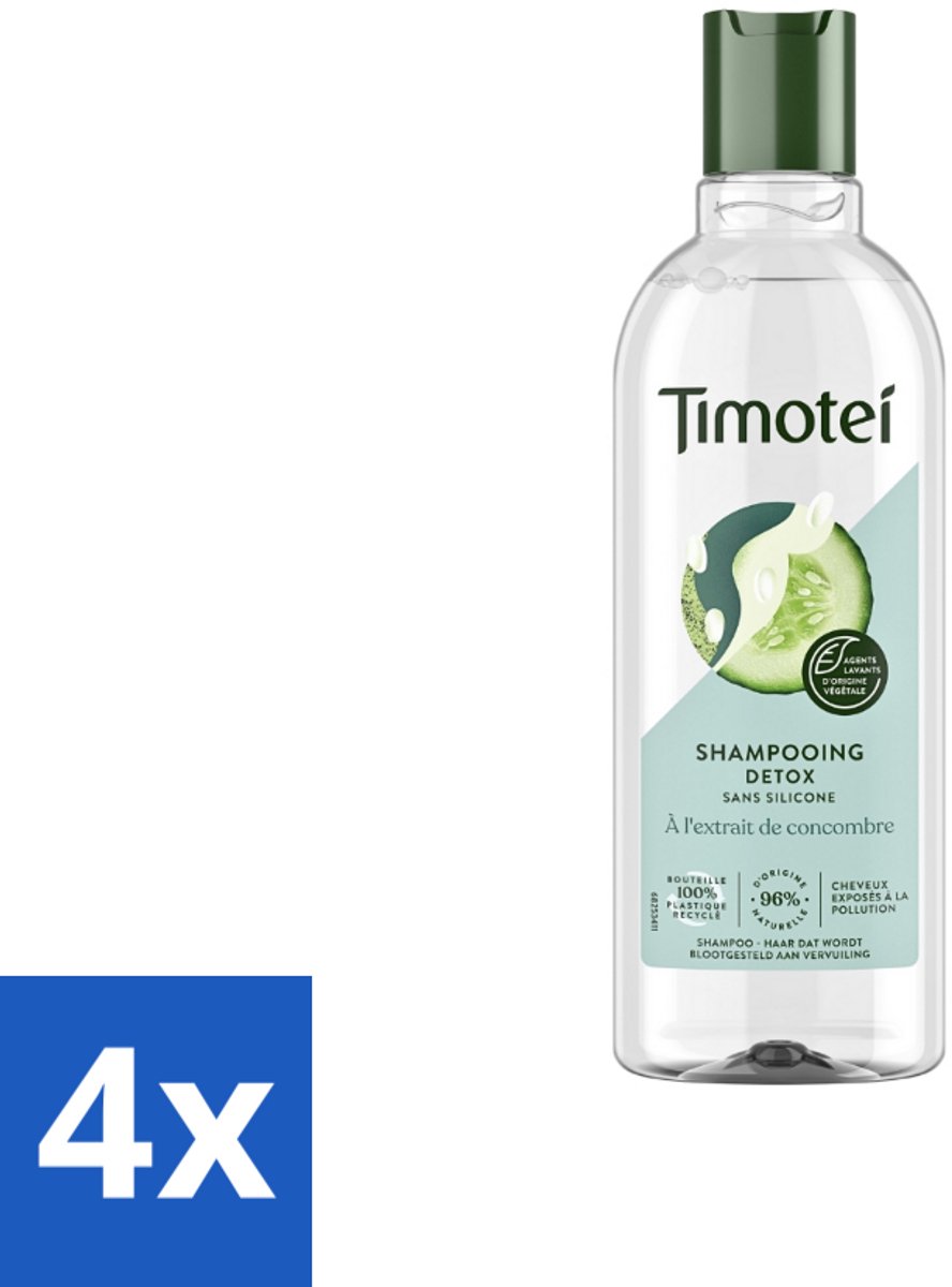 4 x Timotei - Shampoo - Detox - Komkommerextract - 300ml - Timotei Shampoo - Detox Shampoo - Shampoo Voor Vet Haar - Shampoo Voor Fijn Haar - Natuurlijke Shampoo