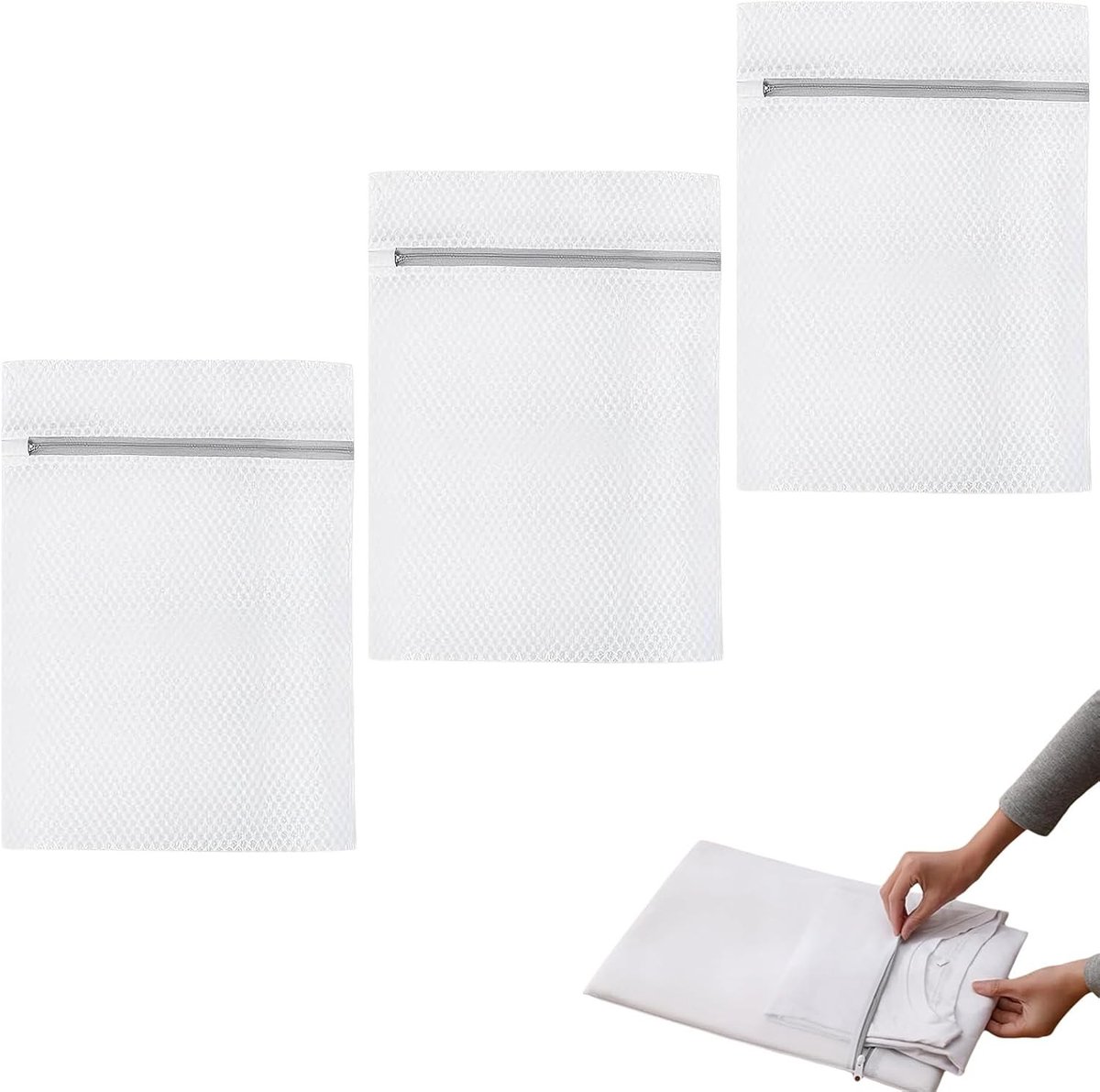Duurzame Waszakken Set van 3 Stuks met Rits - 50x40cm - Bescherming voor Kleding, Anti-verstrikking en Ideaal voor Reis en Opslag van Sweaters, Hemden en Ondergoed