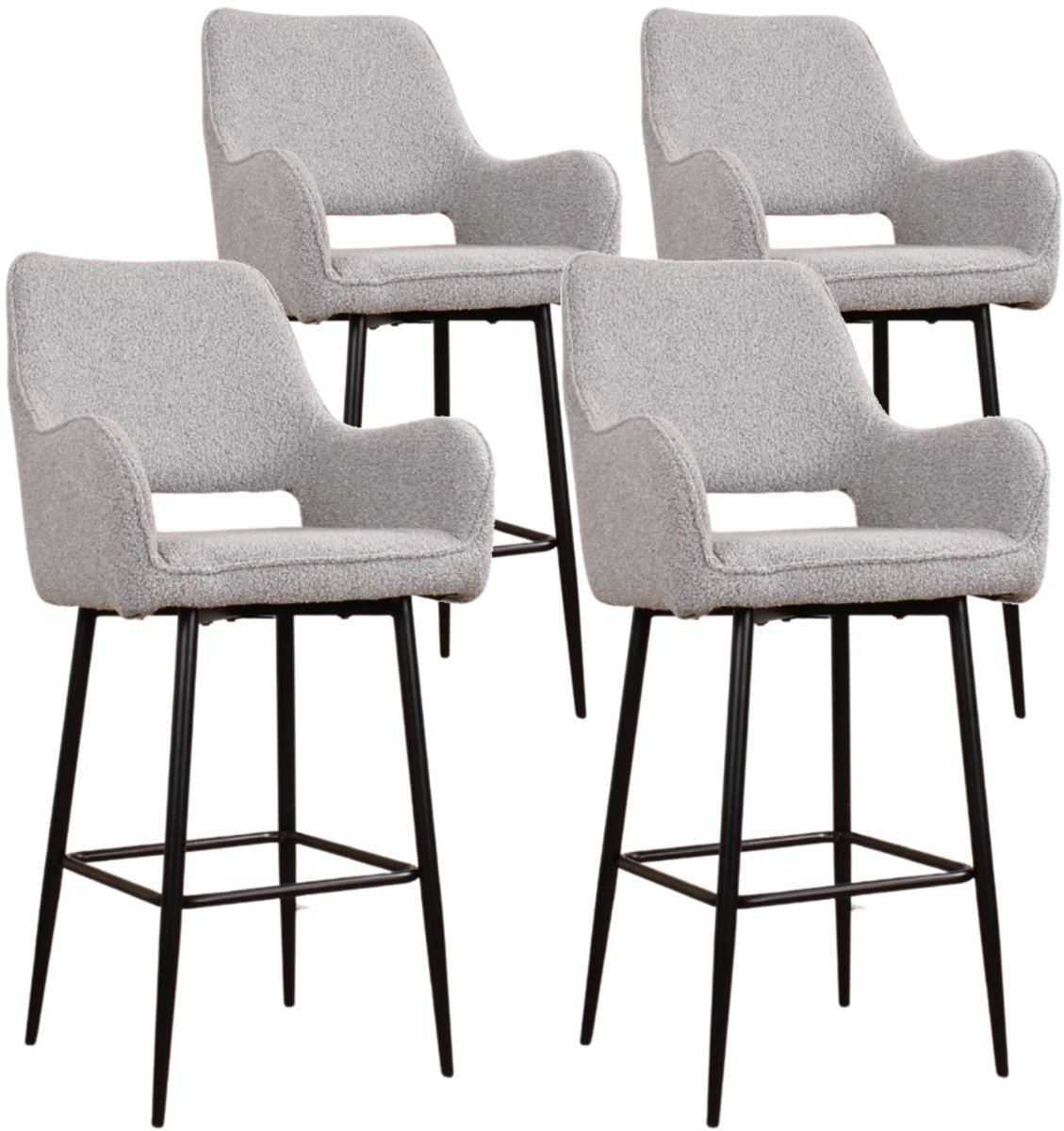 DS4U® - Lenon barkruk 65 cm - Set van 4 - Grijs - Boucle - Met armleuning