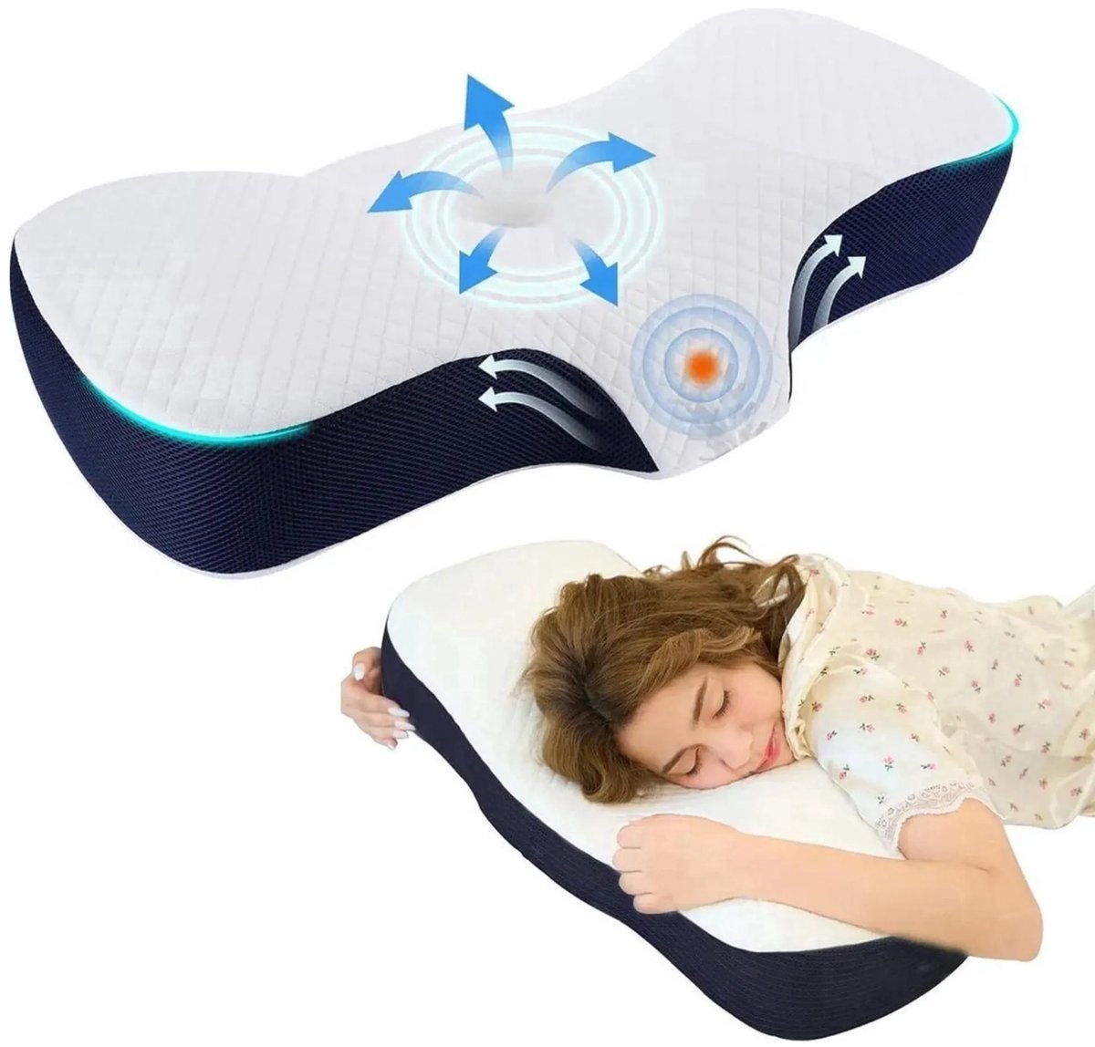 Memory Foam Kussen - Cervicale contour nekkussen - Pijnverlichtend nekkussen voor nek- en schouderondersteuning - met afneembare hoes - orthopedisch, gevormd neksteunkussen voor zij-, rug- en buikslapers - traagschuim kussen