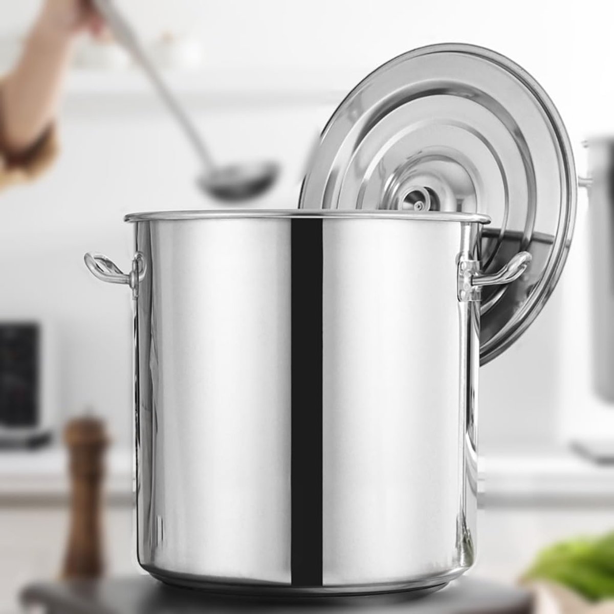 Roestvrijstalen Soeppan Grote Steelpan Deksel Koken van Soepen Staand Emmerdeksel 30L Zilver