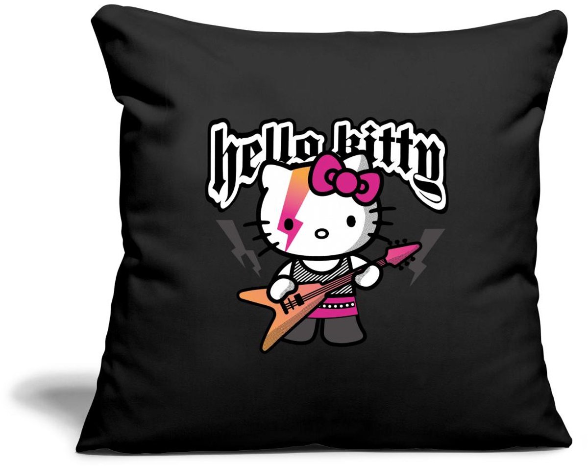 Hello Kitty In Een Rockoutfit Speelt E-gitaar Sierkussenhoes, 45 x 45 cm